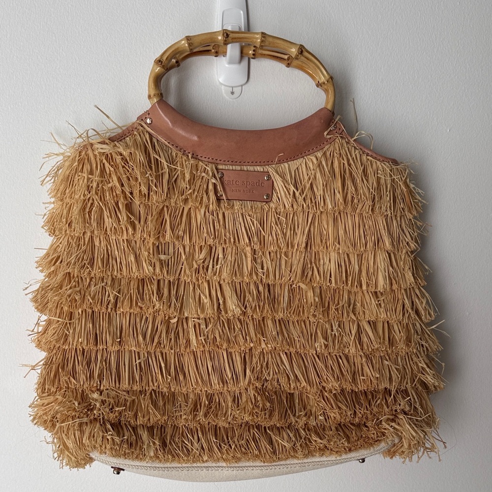 Kate Spade Brown Raffia Tote with Bamboo Handles